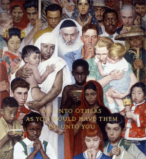 Golden Rule, 1961. Cover illustration for The Saturday Evening Post, April 1, 1961. Norman Rockwell Museum Collections. ©SEPS: Curtis Publishing, Indianapolis, IN 