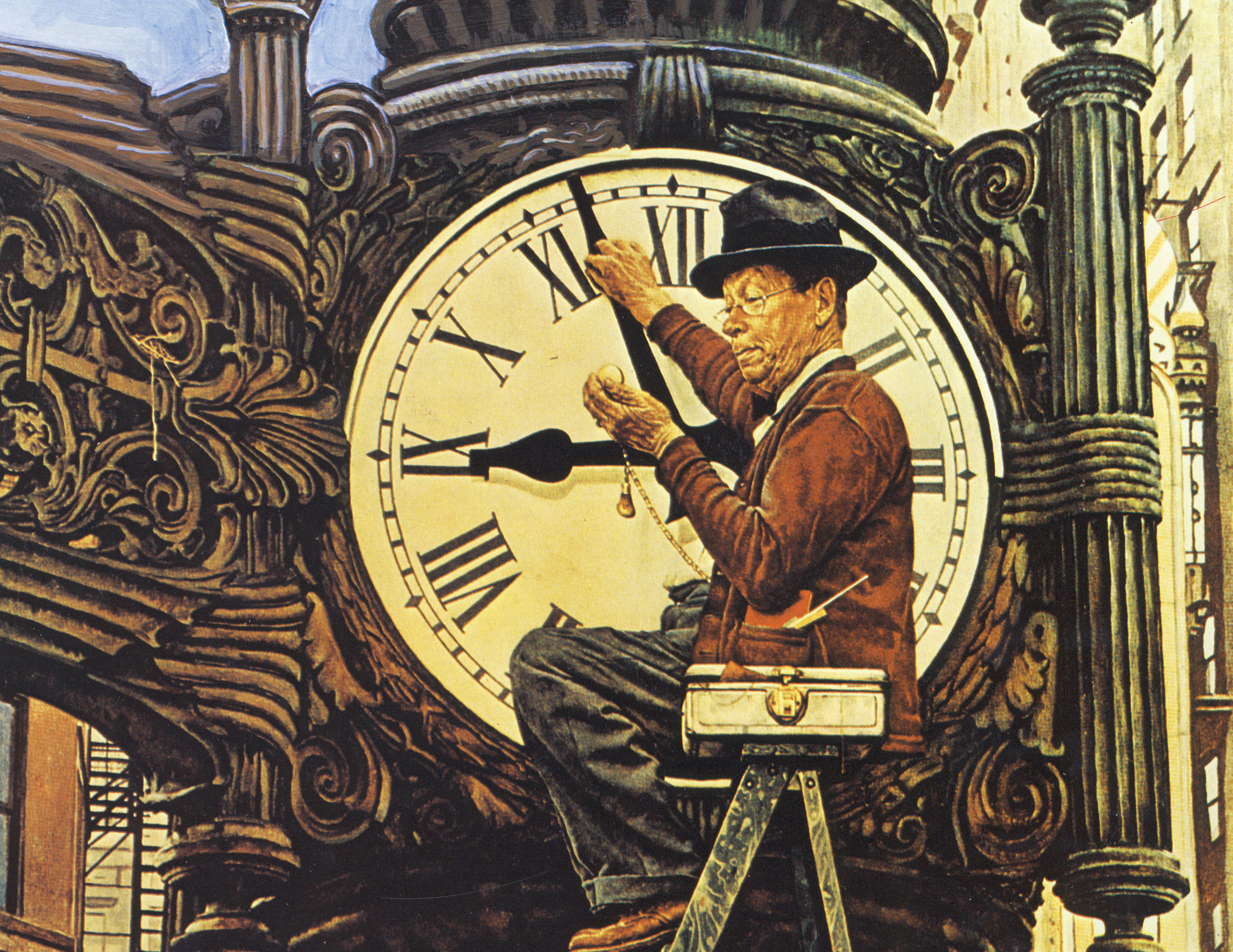 Man Setting Clock - Norman Rockwell Museum Annual Reports