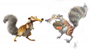Scrat from "Ice Age": digital still, and character study by Peter de Sève. ™ & ©Twentieth Century Fox Film Corporation. All Rights Reserved.