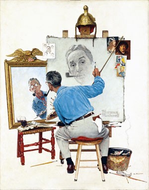 "Triple Self-Portrait," Norman Rockwell, 1959 Oil on canvas, 44 ½” x 34 1/3”. Cover illustration for "The Saturday Evening Post," February 13, 1960. Norman Rockwell Collections. ©1959 SEPS: Curtis Publishing, Indianapolis, IN