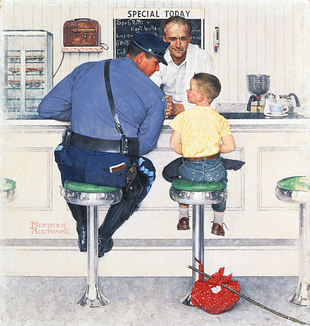 "The Runaway," Norman Rockwell, 1958. Cover illustration for "The Saturday Evening Post," September 20, 1958. Norman Rockwell Museum Collections. ©1958 SEPS: Curtis Publishing, Indianapolis, IN