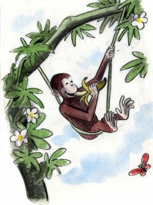 H. A. Rey, final illustration for “This is George. He lived in Africa,” published in "The Original Curious George" (1998), France, 1939–40, watercolor, charcoal, and color pencil on paper. H. A. & Margret Rey Papers, de Grummond Children’s Literature Collection, McCain Library and Archives, The University of Southern Mississippi. Curious George, and related characters, created by Margret and H. A. Rey, are copyrighted and trademarked by Houghton Mifflin Harcourt Publishing Company. © 2010 by HMH.