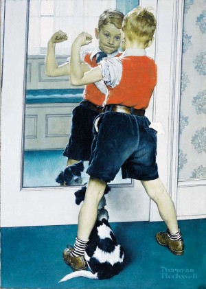 "The Muscleman," Norman Rockwell, 1941. Oil on canvas. Collection of Pfizer, Inc. ©NRELC: Niles, IL.