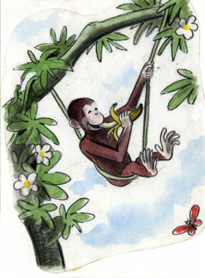 H. A. Rey, final illustration for “This is George. He lived in Africa,” published in "The Original Curious George" (1998), France, 1939–40, watercolor, charcoal, and color pencil on paper. H. A. & Margret Rey Papers, de Grummond Children’s Literature Collection, McCain Library and Archives, The University of Southern Mississippi.