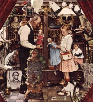 "April Fool: Girl with Shopkeeper," Norman Rockwell. 1948. ©1948 SEPS: Curtis Publishing, Indianapolis, IN