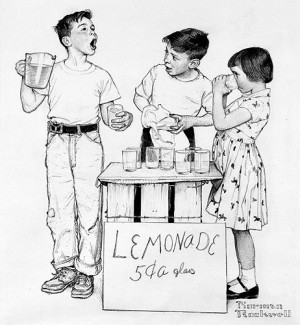 "Lemonade Stand, "Norman Rockwell, 1955. Pencil on paper. Norman Rockwell Museum Collections, gift of Massachusetts Mutual Life Insurance Company. ©NRELC: Niles, IL.