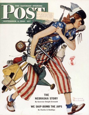 “Liberty Girl,” Norman Rockwell, 1943. Cover illustration for “The Saturday Evening Post,” September 4, 1943. Norman Rockwell Museum Digital Collections ©1943 SEPS: Curtis Publishing, Indianapolis, IN Currently on view in the Norman Rockwell Museum exhibition “Norman Rockwell’s 323 ‘Saturday Evening Post’ Covers”