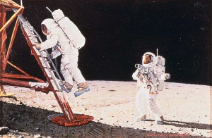 "The Final Impossibility: Man’s Tracks on the Moon (Two Men on the Moon)," 1969, Norman Rockwell (1894-1978). Story illustration for "Look," December 30, 1969. Collection of the National Air and Space Museum, Smithsonian Institution. Norman Rockwell Museum Digital Collections. ©NRELC: Niles, IL.