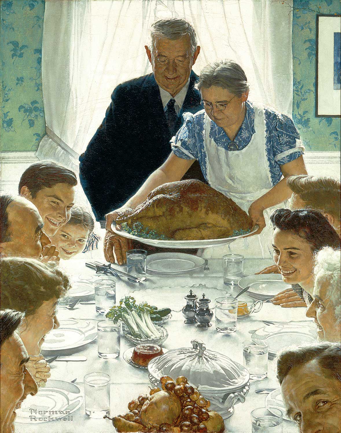 Norman Rockwell (1894-1978), “Freedom from Want,” 1943. Oil on canvas, 45 ¾ x 35 ½”. Story illustration for “The Saturday Evening Post,” March 6, 1943. Norman Rockwell Museum Collections. ©1943 SEPS: Curtis Publishing, Indianapolis, IN Norman Rockwell (1894-1978), "Freedom from Want," 1943. Oil on canvas, 45 ¾ x 35 ½". Story illustration for "The Saturday Evening Post," March 6, 1943. Norman Rockwell Museum Collections. ©1943 SEPS: Curtis Publishing, Indianapolis, IN