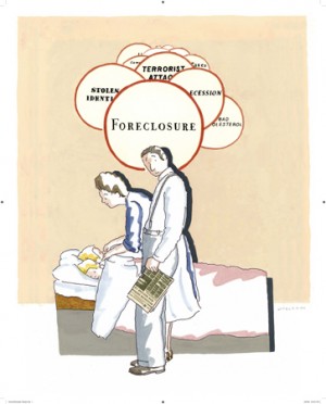 R.O. Blechman (b. 1930), "Parody of the Freedom From Fear by Norman Rockwell." For The Wolfsonian Museum, Four Freedoms competition, 2008. ©R.O. Blechman. All rights reserved.