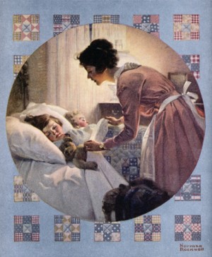 Norman Rockwell (1894-1978), "Mother Tucking Children into Bed," 1921