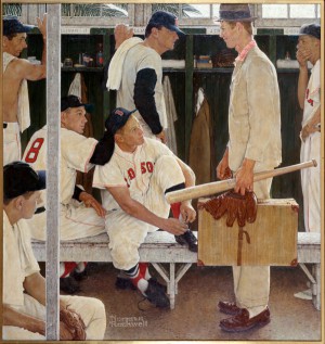 Norman Rockwell (1894-1978), "The Rookie" (Red Sox Locker Room)," 1957.