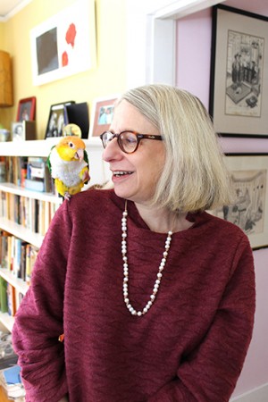 Roz Chast and pet parrot, 2015