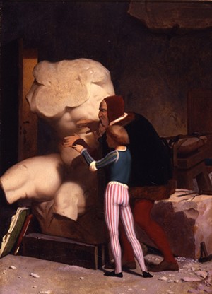 Jean Leon Gérôme (French, 1824-1904), Michelangelo Being Shown the Belvedere Torso, 1849. Oil on canvas, 20 ¼ x 14 ¾ inDahesh Museum of Art, New York. 1999.8