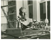 Rube Goldberg publicity photo for The Famous Artists School, c. 1948. Gelatin silver print. Norman Rockwell Museum Collections.