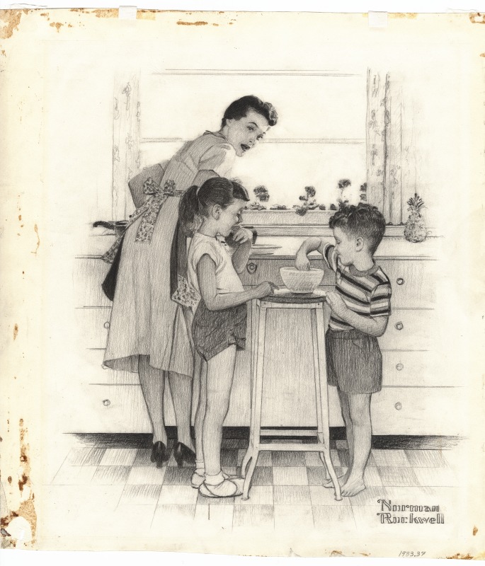 Мама и маленький сын комиксы. Изображения Нормана Роквелла. Кровосмешение рисунки. Ретро рисунки инсцента.